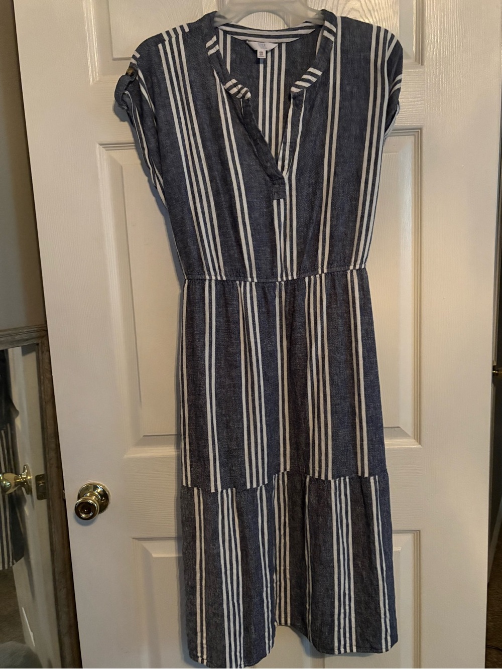Time and Tru Chambray Navy and White Striped Shirt Dress